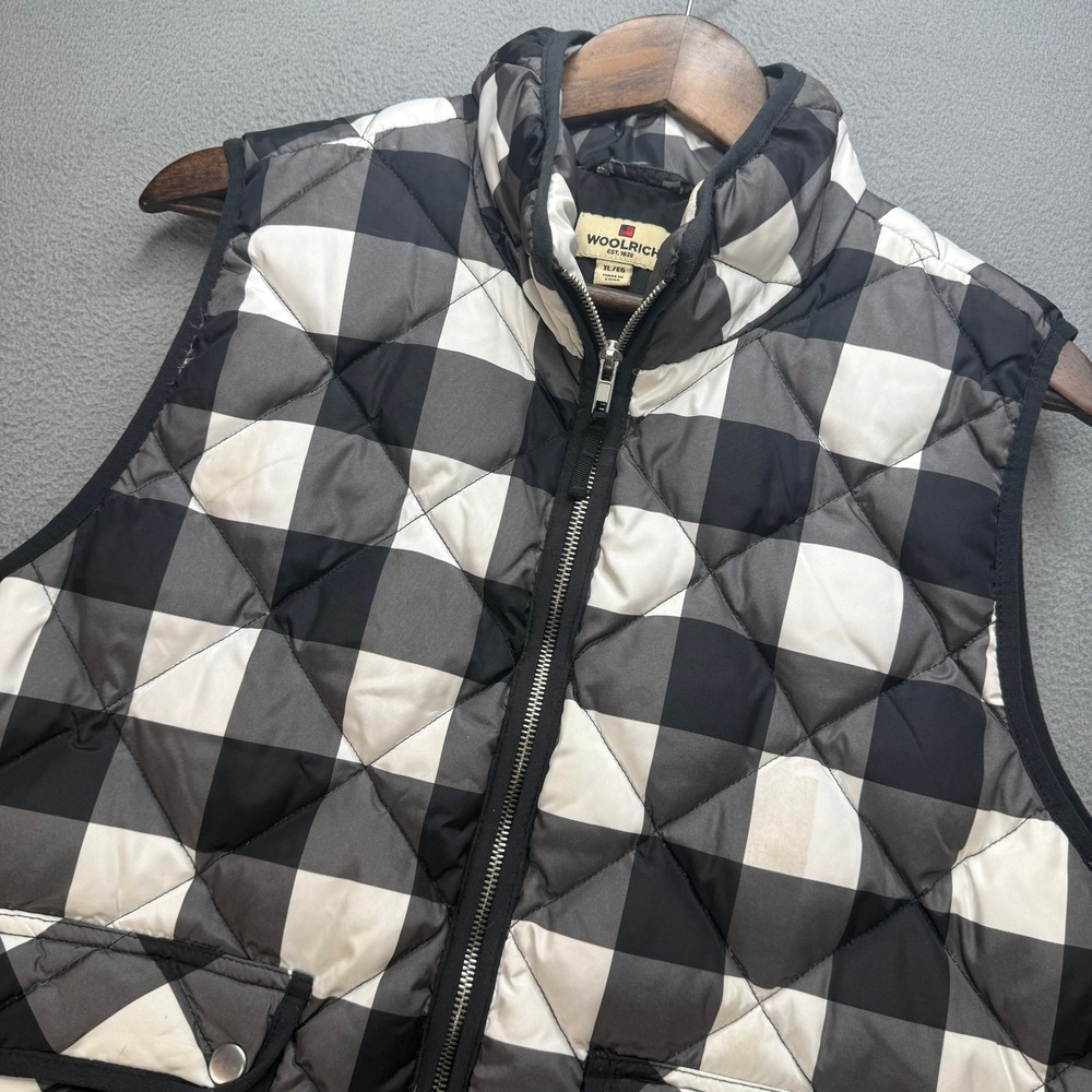 Woolrich Buffalo Plaid Quilted Puffer Vest Womens XL Black/White Down Filled